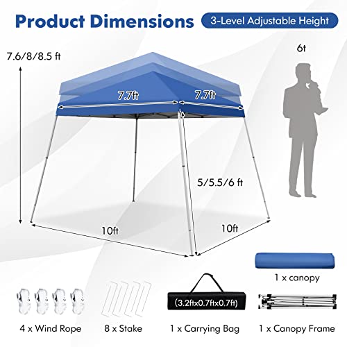 Tangkula 10X10 Ft Pop Up Canopy, Slanted Leg Outdoor Canopy Tent With Center Lock, Upf50+ Sun Protection, 4 Stakes, 8 Ropes, Carrying Bag, 1 Person Setup Instant Tent Shelter For Camp, Beach, Patio #TOP7