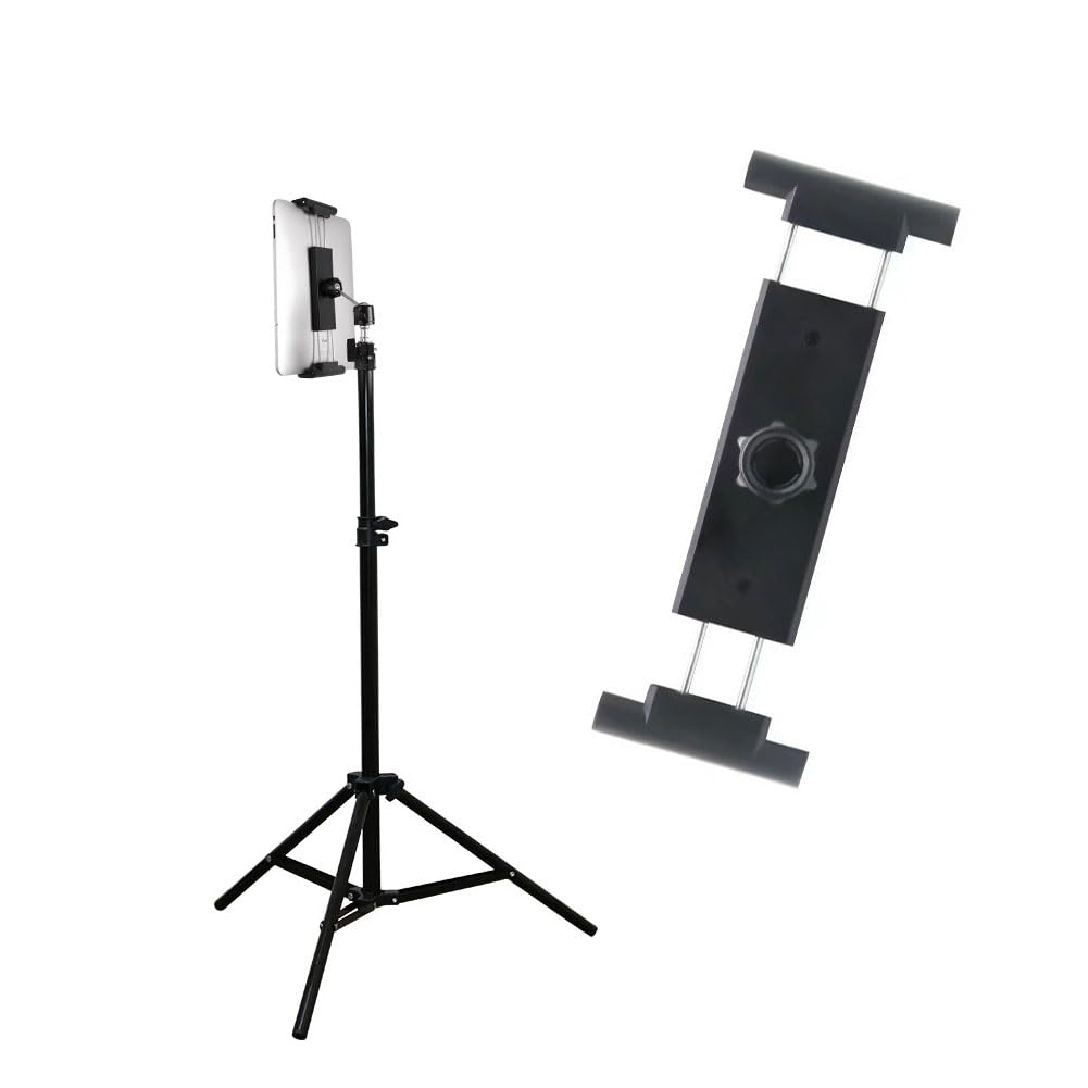 Kiuiom Uniwersalny uchwyt na statyw do tabletu, uchwyt na statyw do iPada z głowicą kulową, obracany o 360° uchwyt na iPada, klips do iPada, uchwyt na tablety i telefony 4,7-12,9 cala