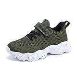 Kids Lightweight Sneakers Breathable Slip-On Walking Shoes with Hook & Loop Strap for Easy Wear, Boys Girls Fashion Easy On/Off Mesh School Shoes for PE Playground Activities, Green Size Bid Kid 5