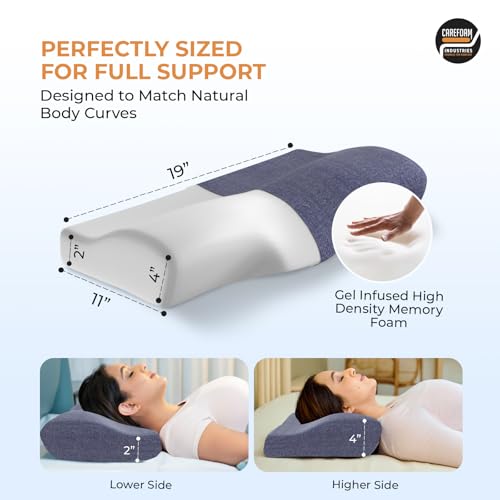 Image of CareFoam Contour Cervical Memory Foam Pillow | 2-Year Manufacturing Warranty | Ergonomic 3-Zone Orthopedic Pillow for Neck Support & Cervical Spine Alignment | Made in India |19 x 11 x 4 Inch
