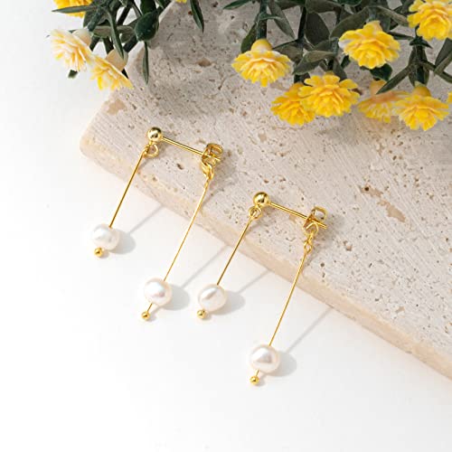 Daily Vibes 14K Gold Freshwater Pearl Drop Earrings Dangle Dainty Long White Cultured Baroque Pearl Earrings For Women Statement Stud Ball Chain Tassel Jewelry For Bridal Wedding #TOP6