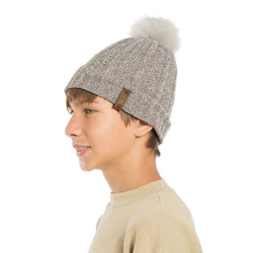 Vigrace Kids Winter Hat Chenille Warm Fleece Lined Pompom Hats Beanie Cap For Girls Boys #TOP4