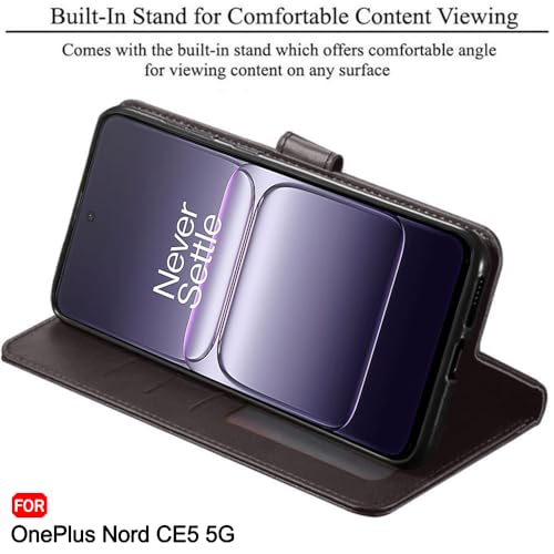 Image of TheGiftKart Flip Back Cover Case for OnePlus Nord CE 5 5G | Dual-Color Leather Finish | Inbuilt Stand & Pockets | Wallet Style Flip Back Case Cover for OnePlus Nord CE5 (Faux Leather, Coffee & Brown)