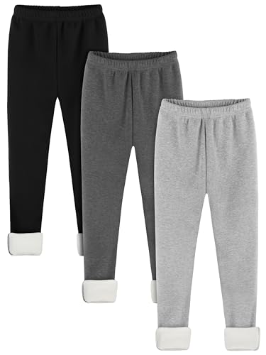 Resinta 3 Packs Girls Winter Cotton Fleece Lined Leggings Thick Thermal Pants Tights Full Length Warm Clothes for Kids