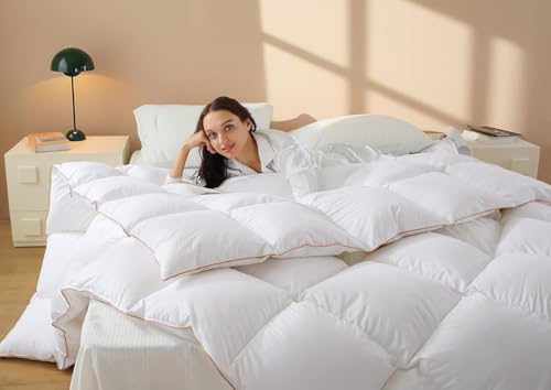 Down Comforter King Size – All Season Medium Weight Fluffy White Duvet Insert, Warm Feather...