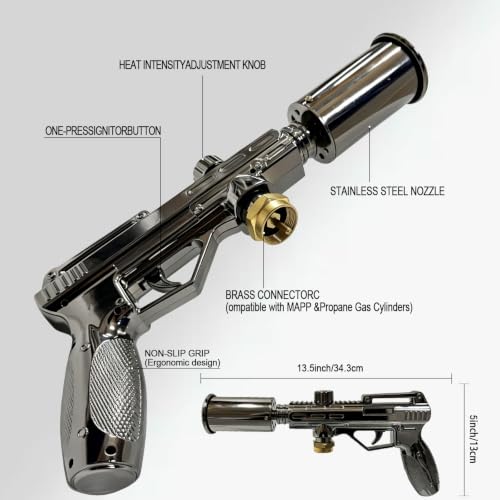 Image of Powerful Propane Torch Gun, Adjustable Flame Kitchen Blow Torch for Cooking, Searing Steak, BBQ, Campfire, Charcoal Lighter (Tank Not Included)
