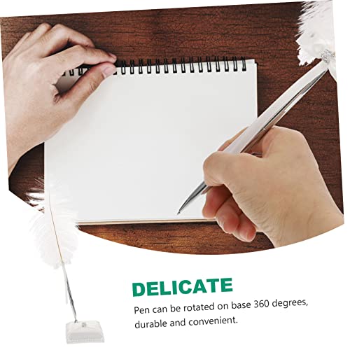 Stylo à plume d'autruche blanc et support satiné pour cadeau de fiançailles - 6