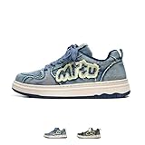 ACARITOUCH Retro Olive Green Denim Casual Chunky Sneakers Gen Z Women Trendy Aesthetic Platform Skate Walking Shoes (Blue,7.5)
