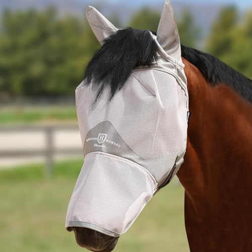 Harrison Howard Full Face Horse Fly Mask UV Protection and Breathable for Equine Use Comfortable Grey L