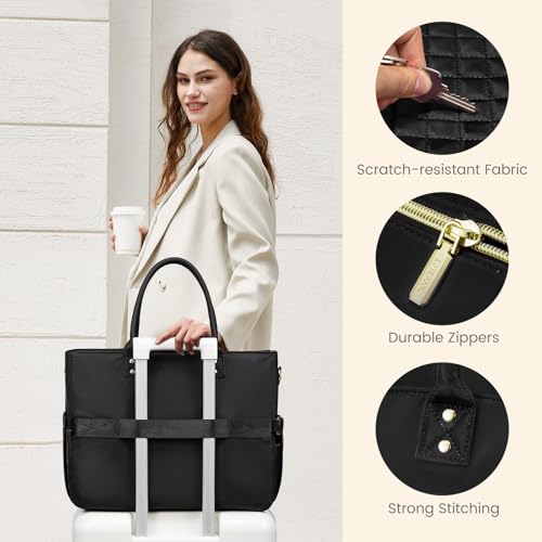 Image of LOVEVOOK Laptop Tote Bag for Women, Work Bags Computer Laptop Bag, Teacher Tote Bag, Professional Briefcase Business Large Purses Handbag, Black, 17 Inch