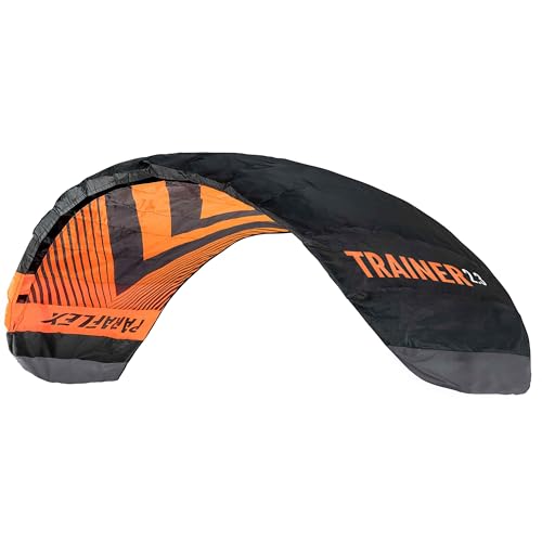 Wolkenstürmer Paraflex Trainer 2.3 (schwarz-orange) - flugfertiger Trainerkite mit Trainerbar und Dyneema Schnüren - 1.7qm Windtrainer zum Mountainboard Fahren