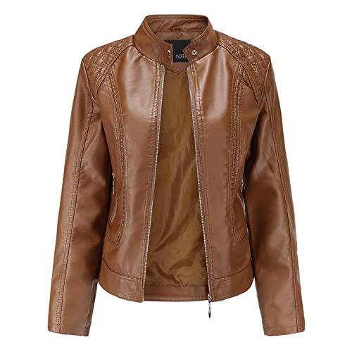 Veste de moto femme courte marron avec fermeture éclair S