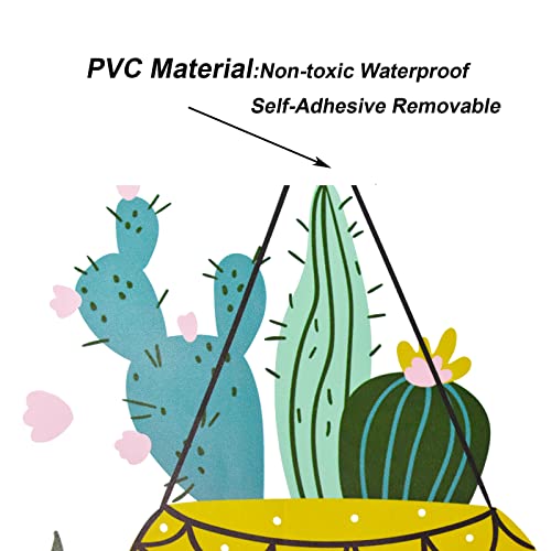 Maydahui Hanging Potted Plant Wall Decals Succulent Cactus Wall Sticker (27In W X 30In H) Peel And Stick Removable Bonsai Wall Art Murals Decor For Bedroom Living Room Offices(Petal Leaves) #TOP3