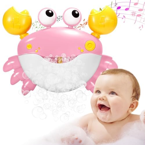 YUISTRE Baby Bath Toys Crab:Bubble Machine Bath Toy Crab Bath Bubble Maker,Blow Bubbles and Plays Children’s Songs,for Bath Toys Battery Operated(Pink)