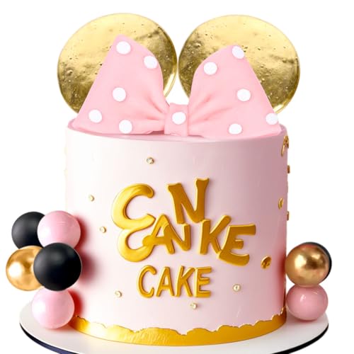 LaVenty maus kuchen topper lazo rosa orejas doradas decoraciones para fiestas de cumpleaños de niñas y baby shower