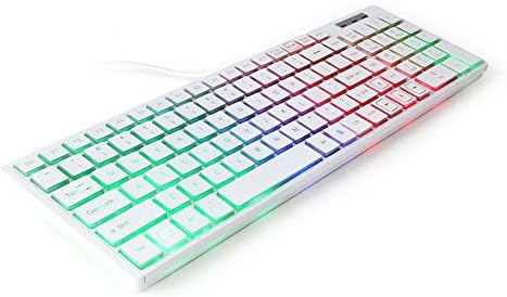 Rainbow 105 Keys Wired USB Slim Keyboard with 7 Colorful LED Backlights - White