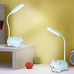 Lamparas Katatori Delamiya Lámpara de Escritorio para Niños, Lámpara de Mesa LED para Gatos con Soporte para Teléfono Móvil, Lámpara de Lectura con Protección para los Ojos Recargable por USB, Regalo para Niños