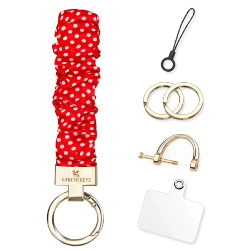 Image of Scrunchie Keychain Wristlet, Key Chain for Car Keys with D Ring, Stretchy Phone Charms with Tether Tab for Women.