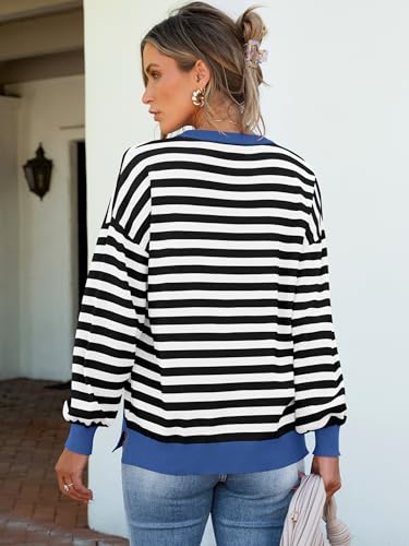 ANRABESS Womens Oversized Striped Sweaters Long Sleeve Crewneck Casual Side Slit Pullover Tops 2025 Fall Trendy Outfits4