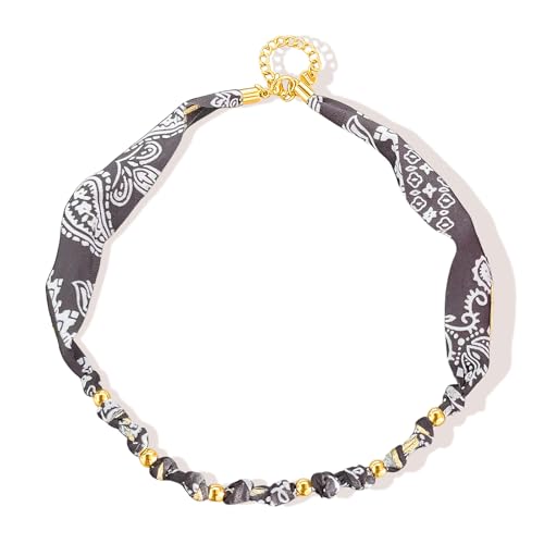 Dcfywl731 Scarf Necklace with Charm Bandana Choker Necklaces for Women Silk Tie Necklaces Woman Jewelry Colorful Scarfs for Women