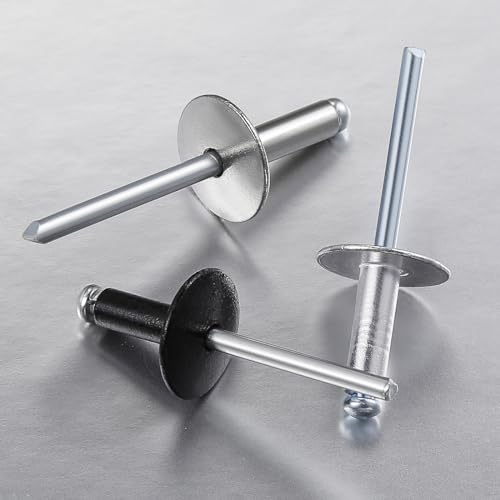 Image of Wensilon(300pcs) 1 /8 * 1 /2 inch Large Cap Open End Black Aluminum Blind Rivets,3.2 * 13 Blind Rivet