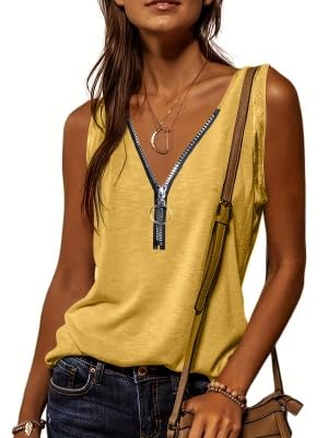 Débardeur jaune femme XXL - Haut été sans manches ample et léger Runcati