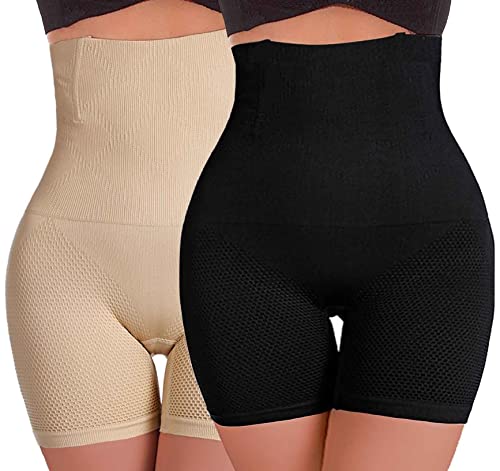 Joligiao Body moldeador para mujer, control del abdomen con piernas, cintura alta, efecto vientre, Negro y beige., L