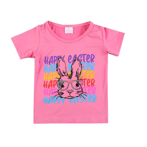 Image of Easter Toddler Girls T-Shirts Bunny Short Sleeve Shirts Kids T Shirts Cotton Girls Summer Tops 3-8Y