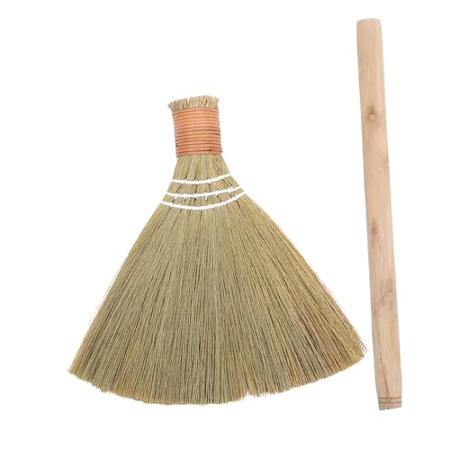 VILLCASE Escoba de Paja Trenzada Ligera y Desmontable para Interior Cepillo Suave para Barrer Polvo Salón Dormitorio y Cocina Mango Ergonómico para Limpieza