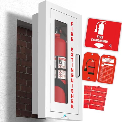 Ready-to-Deploy Semi-Recessed Fire Extinguisher Cabinet White | Heavy-Duty Steel Wall Mount Box | for 5-10 lb Extinguishers | Includes Signage Seals & Tags | No Extra Purchases Required