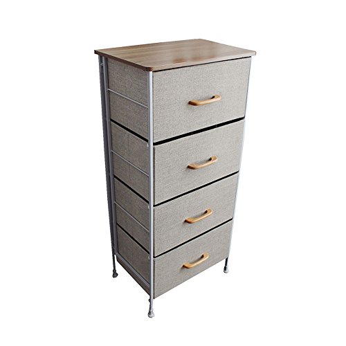 4段チェスト 組立簡単 【木製取っ手ボックスタイプ】 木目調天板 アジャスター付き 幅45x奥行き30x高さ99cm アイアン フレーム ホワイト 衣装ケース 引き出し 収納ボックス ケース クローゼット 押入れ 収納