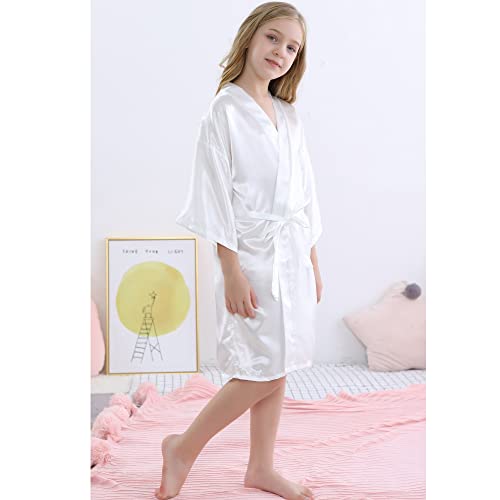 MORFORU Clear Rhinestones Flower Girl Silky Satin Kimono Robe Solid Color Kids Robes for Wedding Spa Party, Short4