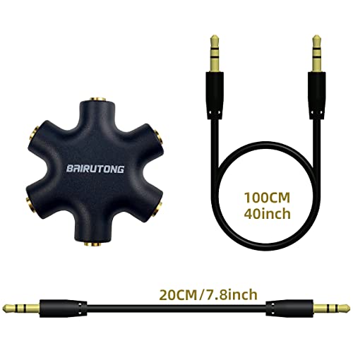 Image of 5-Jack Multi Headphone Audio Splitter, 3.5mm Stereo Cable 20cm & 100cm, 5-Pack