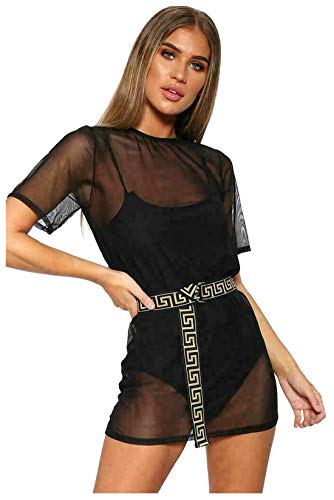Janisramone Mujeres Señoras Nuevo Corto Manga Llanura Baggy Oversized Verano Básico PJ Vestido Camiseta Mini Túnico Cima Cover
