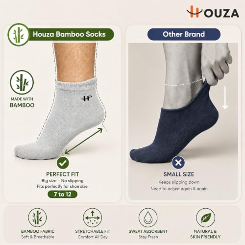 Image of HOUZA Bamboo Ankle Socks For Men | Anti-Bacterial, Breathable & Odour-Free | 3X Softer Than Cotton Socks | Ideal for Sports, Walking, Gym & Daily Wear | Sizes- (UK 7-10)
