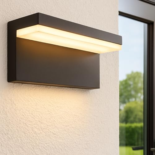 CGC Lighting Lampada da parete esterna a LED 4000 K, bianco naturale, illuminazione a LED integrata impermeabile (nero