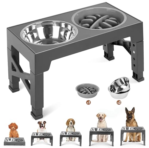KMNSUN Ciotole Per Cani Rialzate, Ciotola Per Cani Rialzata 3-in-1 in Acciaio Inossidabile Con