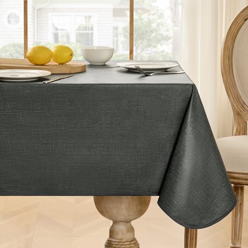 Image of Softalker Vinyl Tablecloth Rectangle, Outdoor 100% Waterproof Oil Proof Plastic Edge Binding Table Cloth, Heavy Duty Thick Wipeable PVC Table Covers for Picnic Dining Party - 54 x 120 Inch, Black