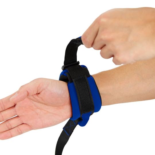 Image of Gooby Neoprene Wristband Sport Leash, Blue, 6 FT | Hands-free wristband; Neoprene padded cushion; 6 ft; Adjustable hook-and-loop fastener; All-weather