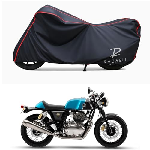 Image of Waterproof Bike Body Cover Compatible for | Royal Enfie Continental GT 650 | Taffeta Fabric, Red Piping Design, Bottom Elastic Fit | Dustproof, Sun UV & Rain Protection for All Bikes