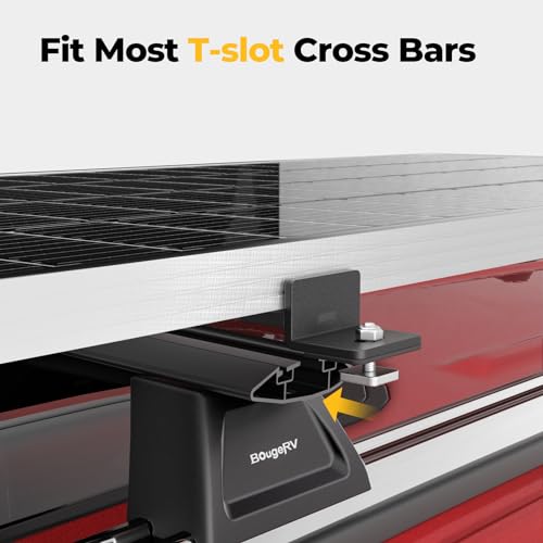 Image of BougeRV Solar Panel T-Slot Mounting Kit Fits for Auto Cross Bars with T-Track to Secure Most 100 to 200 Watt, Heavy Duty Solar Panel Roof Rack Mounting Brackets DIY Off-Grid Solar Systems