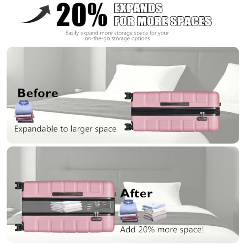 Image of KEYTANG 3-Piece Hardshell Luggage Set(20 /24 /28), Lightweight Expandable Suitcase with TSA Lock and Double Spinner Wheels, 20% Expansion for Extra Packing, Carry-On and Checked Bags, Pink