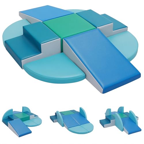 Image of TODIBY 9-Piece Climbing Toys for Toddlers: Soft PU Leather Foam Blocks - Baby Climb and Crawl Activity Blocks - Kids Play Gym Equipment Indoor for Development(Modern)