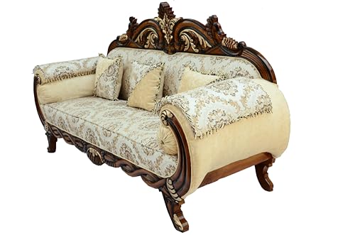 Image of Wooden 7 Seater Sofa Set, Solid Sheesham Wood Sofa 3+2+2 with Polish Finish, Traditional Design Furniture for Living Room, Home, Bedroom, Hall