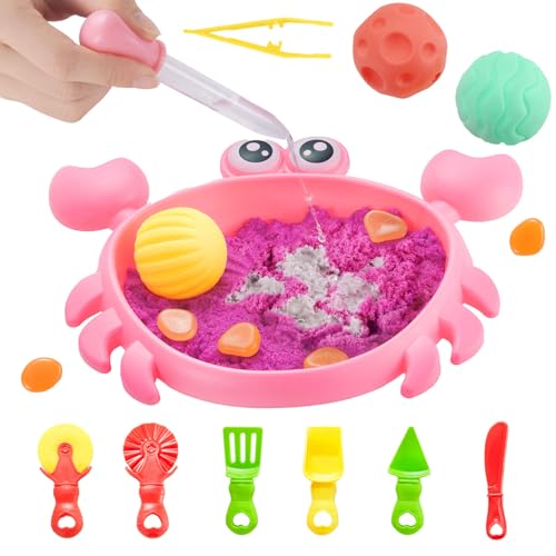 Image of Carolart Mini Crab Sandbox, Sensory Bin with Color Changing Sand | Ocean sensory kit with sensory balls and tools, ocean sensory play toy, gift for boys girls ages 3-8