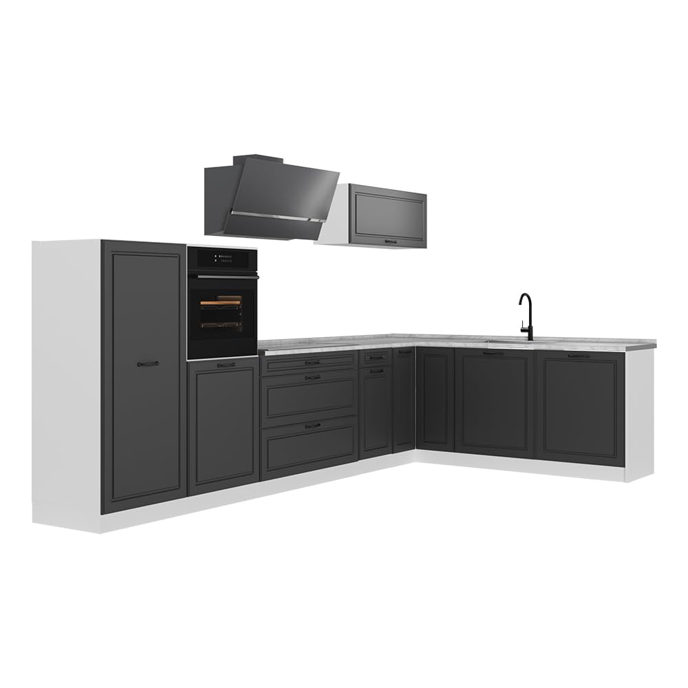 Vicco Cucina angolare completa R-Line, Antracite country/Bianco 347 x cm