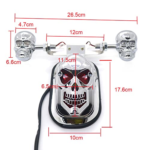 Luz Traseira Traseira Da Placa De Licença Do Freio De Motocicleta Crânio Cromado Para Harley Chopper