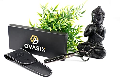 Foto von OVASIX Effilierschere - Schere zum Haare ausdünnen aus Edelstahl inkl. Etui | Kinder, Herren, Damen und Hunde Schere | Ausdünnschere Friseur Profi Modellierschere