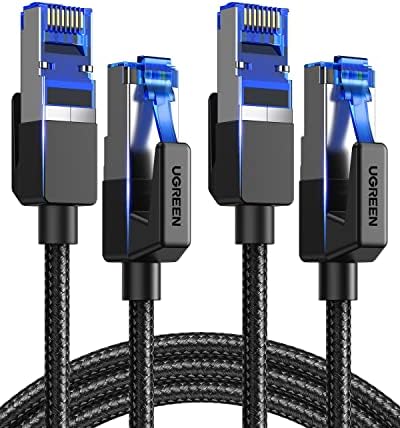 UGREEN Cat 8 Ethernet Cable 6FT, 2 Pack, 26AWG, Braided, Round Design | 40Gbps 2000Mhz High Speed, Shielded Heavy Duty, Compatible for Gaming PC PS5 PS4 PS6 Xbox Modem Router, Black