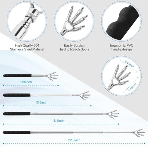 Image of Yeipis 4Pcs Different Back Scratcher Extendable Back Massager Tool with Rubber Handles, Metal Portable Telescoping Back Scratcher, Stocking Stuffers for Men Women Christmas Gift (Black)